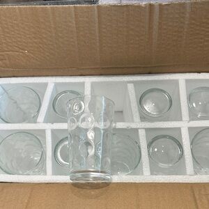 Drinking glass pebbled glass, heavy base, glassware for water, juice set of 10